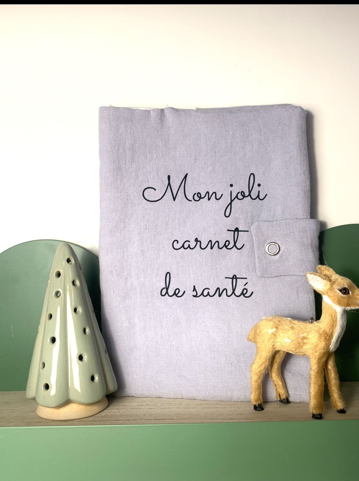 Protège carnet de santé lin gris flocage marine "mon joli carnet de santé"