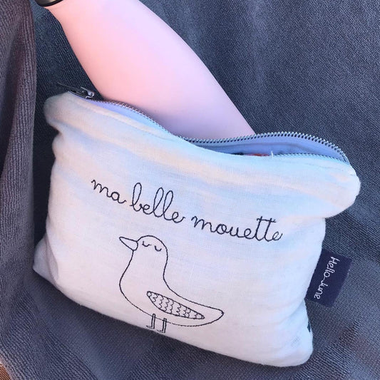Pochette en lin lavé et douillette "Ma belle mouette"