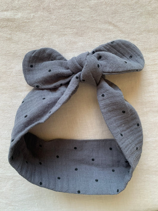 Bandeau gaze de coton bleus pois noirs 3/6 mois