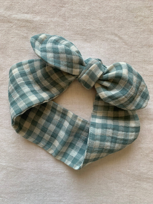 Bandeau gaze de coton petits carreaux verts 3/6 mois