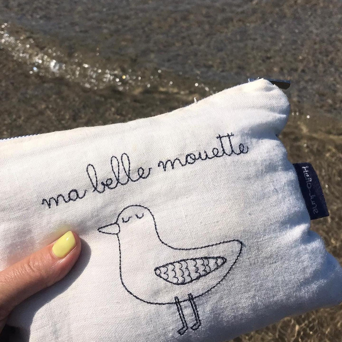 Pochette en lin lavé et douillette "Ma belle mouette"
