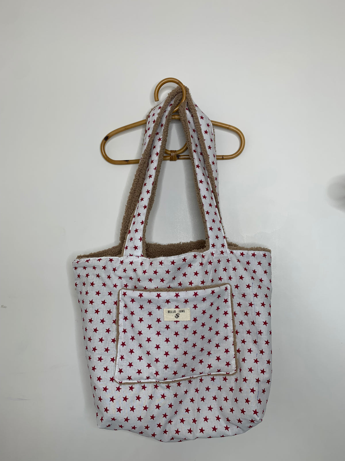 Cabas réversible coton tissu indien blanc et fleurs moumoutte caramel