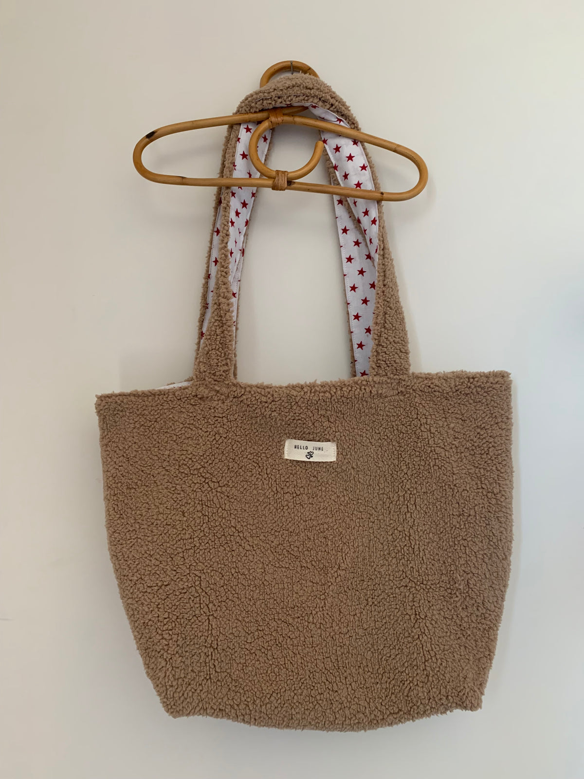 Cabas réversible coton tissu indien blanc et fleurs moumoutte caramel