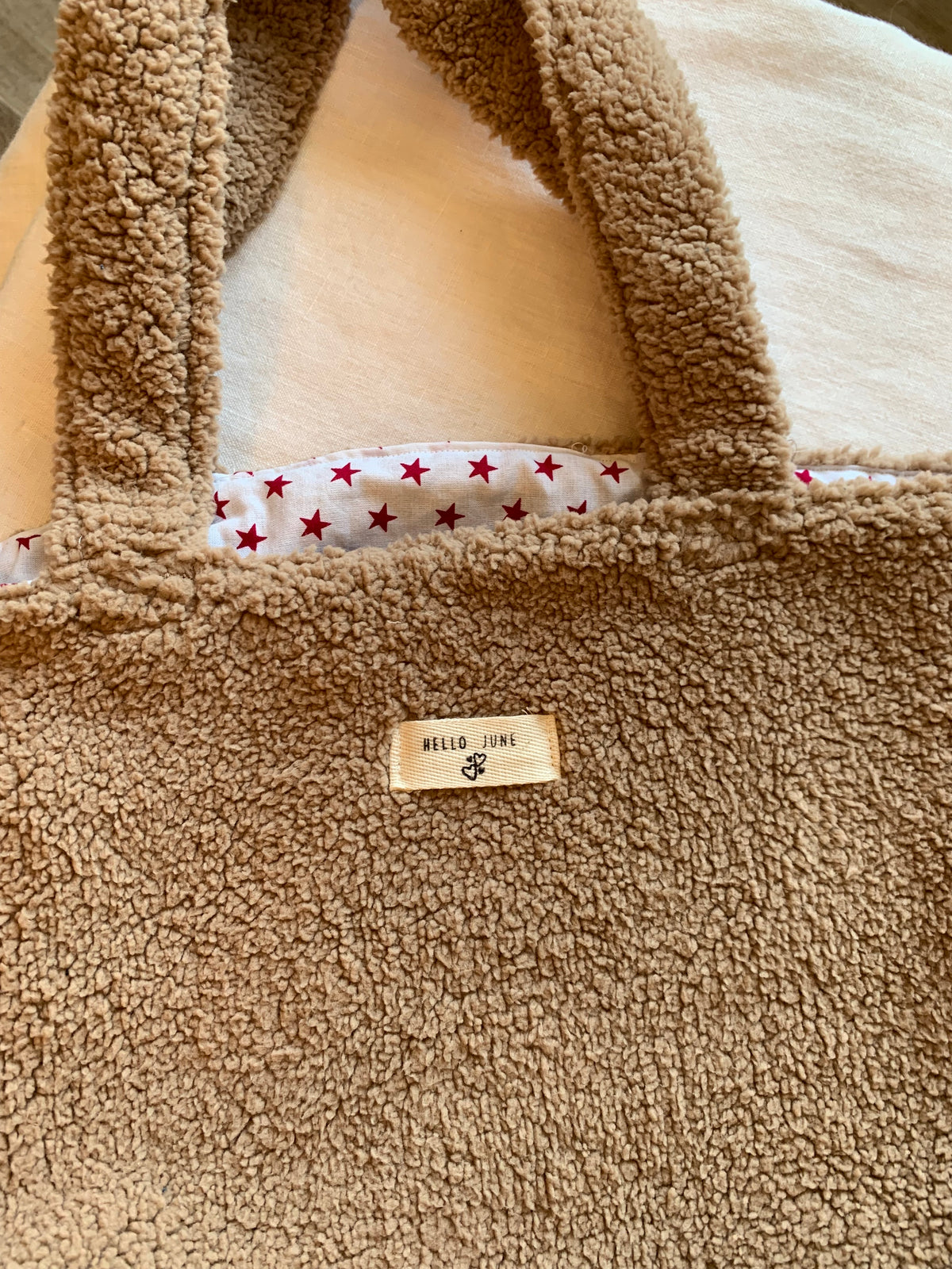 Cabas réversible coton tissu indien blanc et fleurs moumoutte caramel