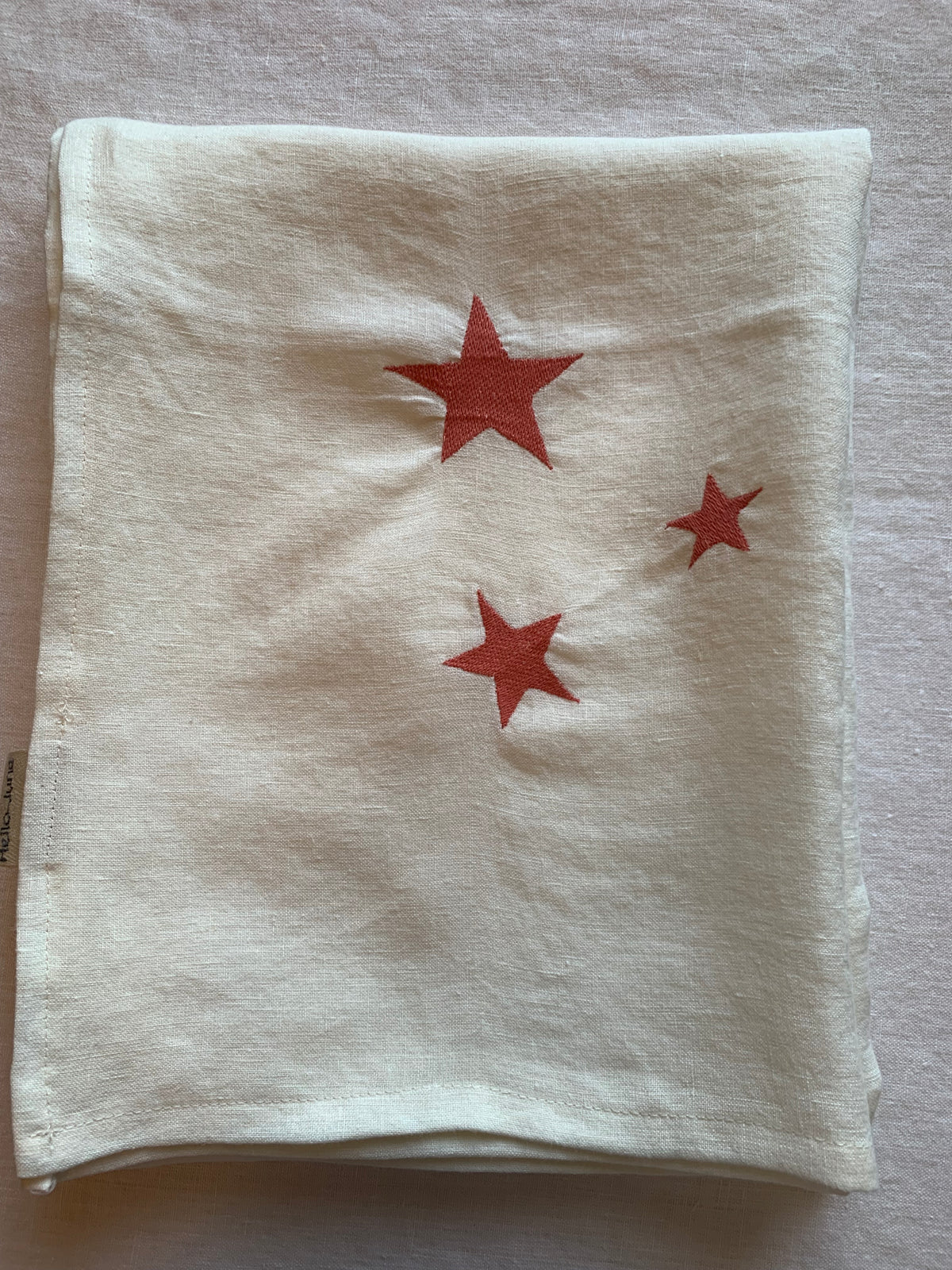 Lange lin lavé gris broderie 3 étoiles rose 100 x 100 