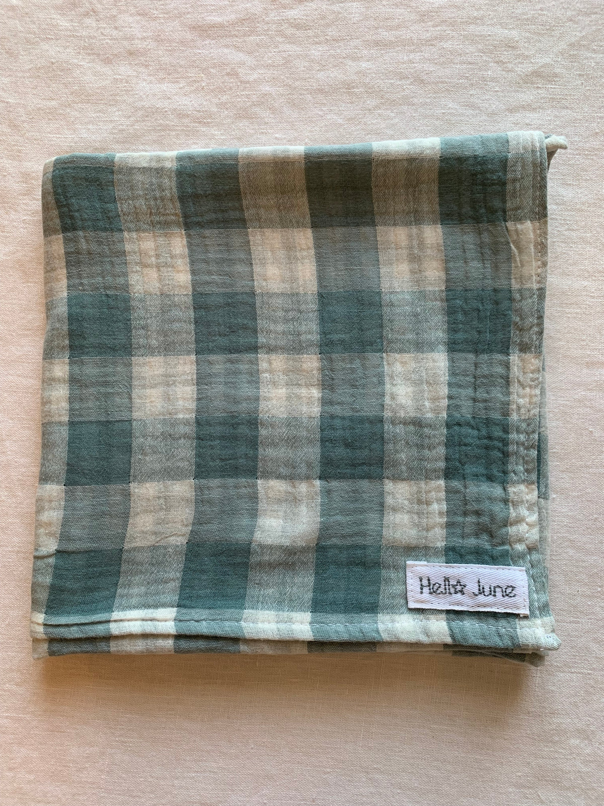 Lange en gaze de coton à carreaux blancs et verts 70 x 70 cm 