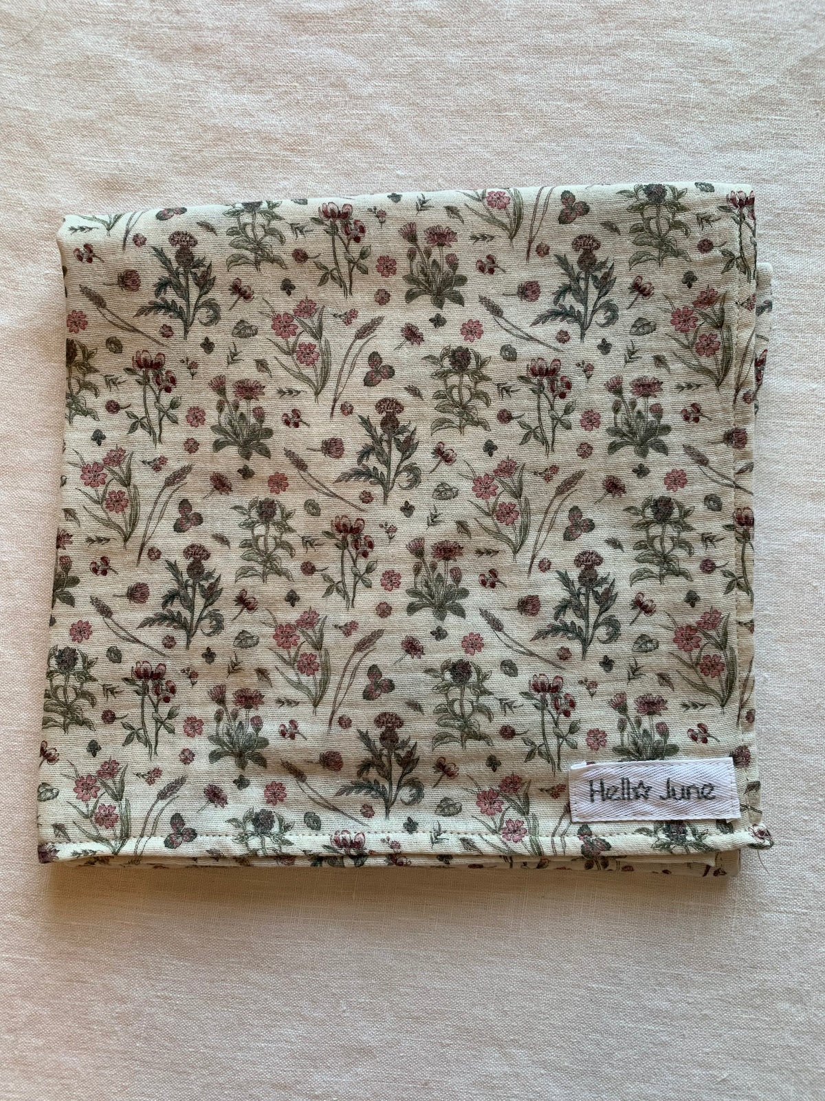 Lange en gaze de coton écru petites fleurs 70 x 70 cm 