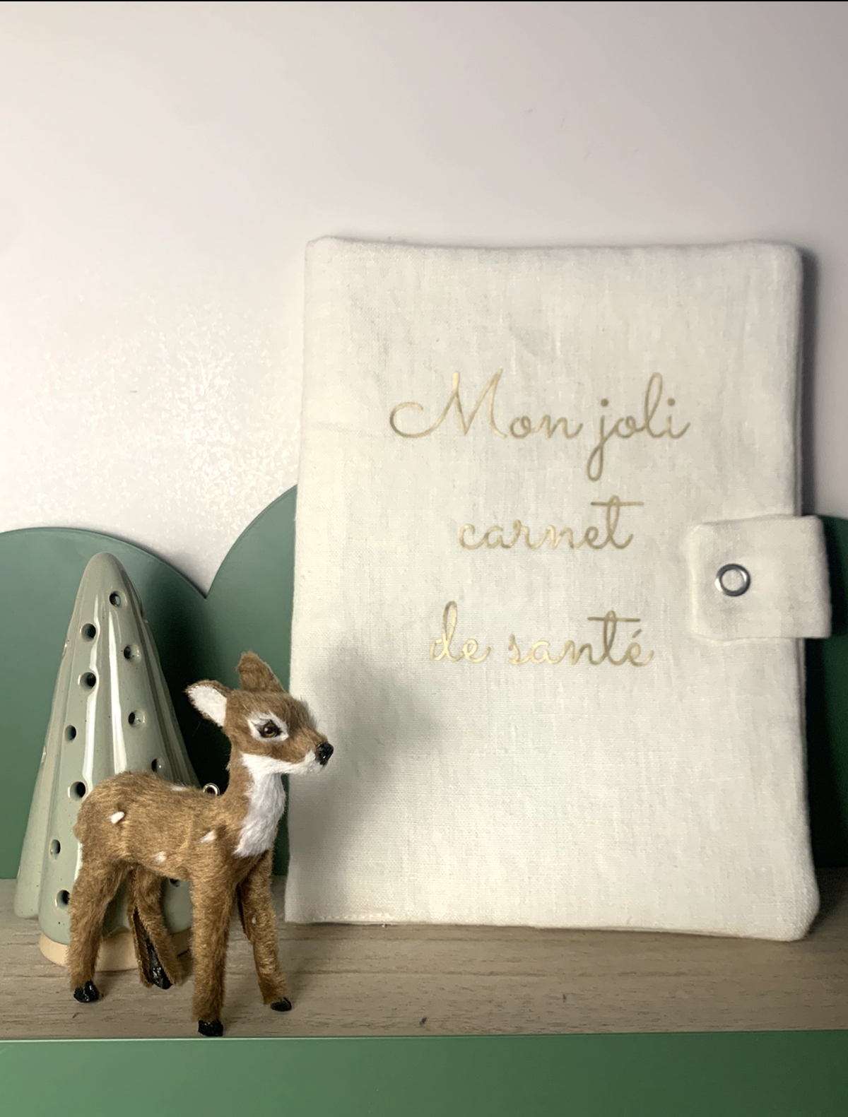 Protège carnet de santé lin blanc flocage doré "mon joli carnet de santé"