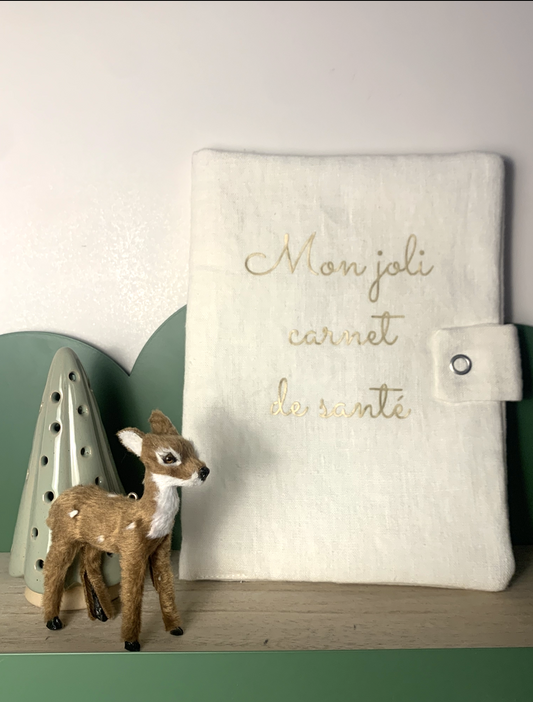 Protège carnet de santé lin blanc flocage doré "mon joli carnet de santé"
