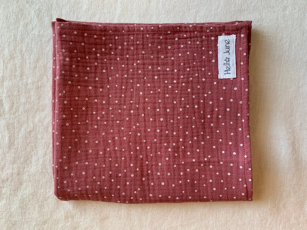 Lange gaze de coton vieux rose pois blanc.