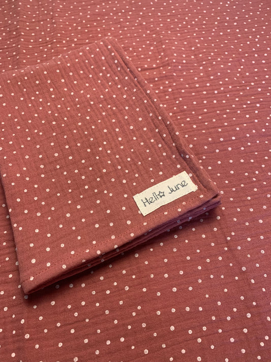 Lange gaze de coton vieux rose pois blanc.