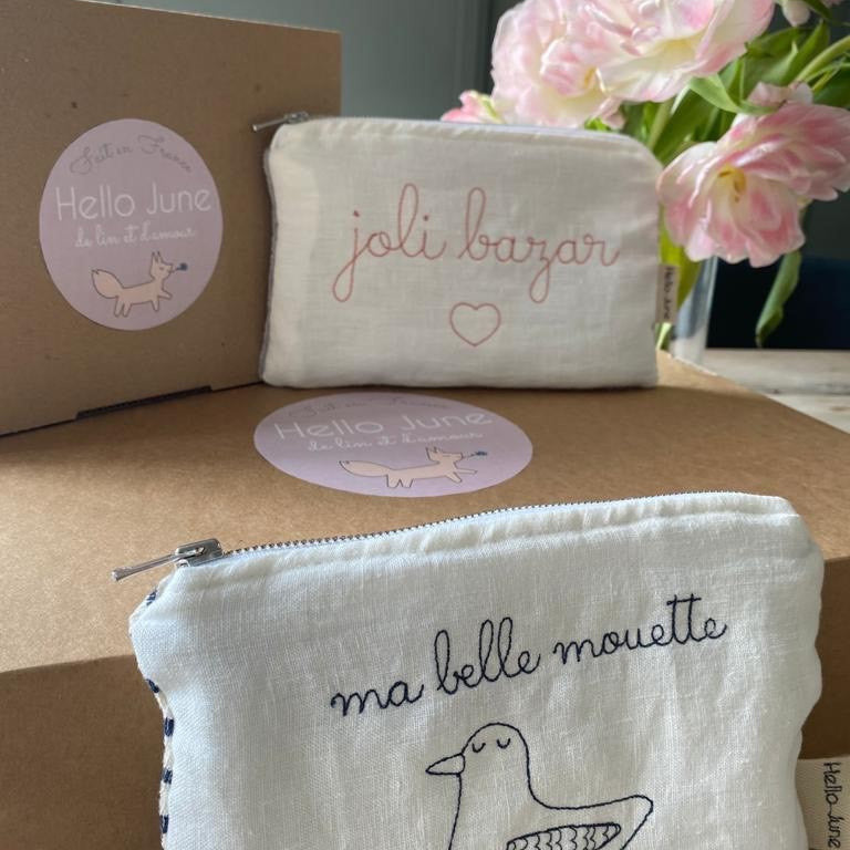 Pochette en lin lavé et douillette "Ma belle mouette"