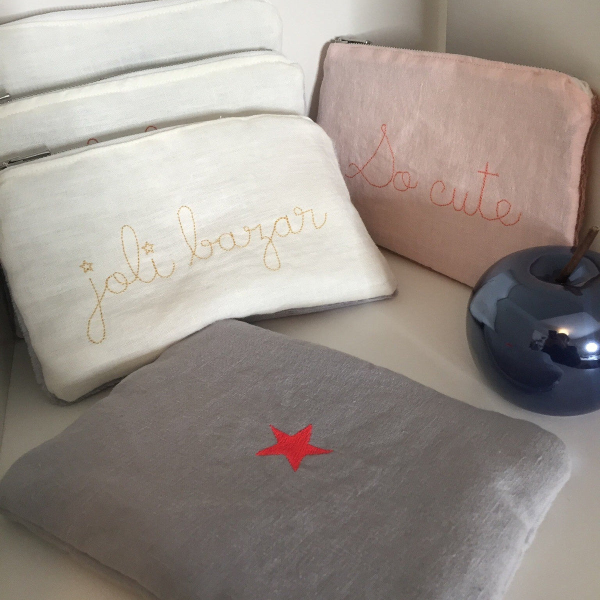 Pochette en lin lavé et douillette